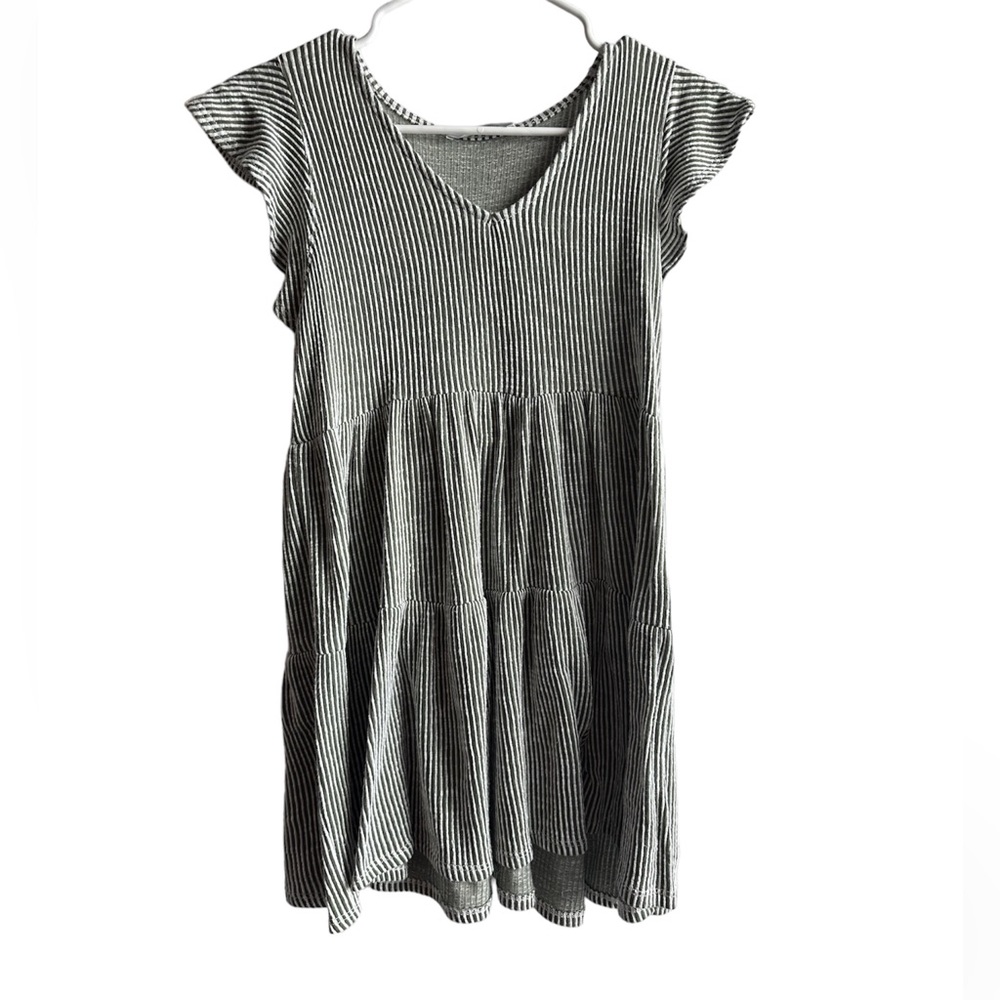Short olive/white stripped dress